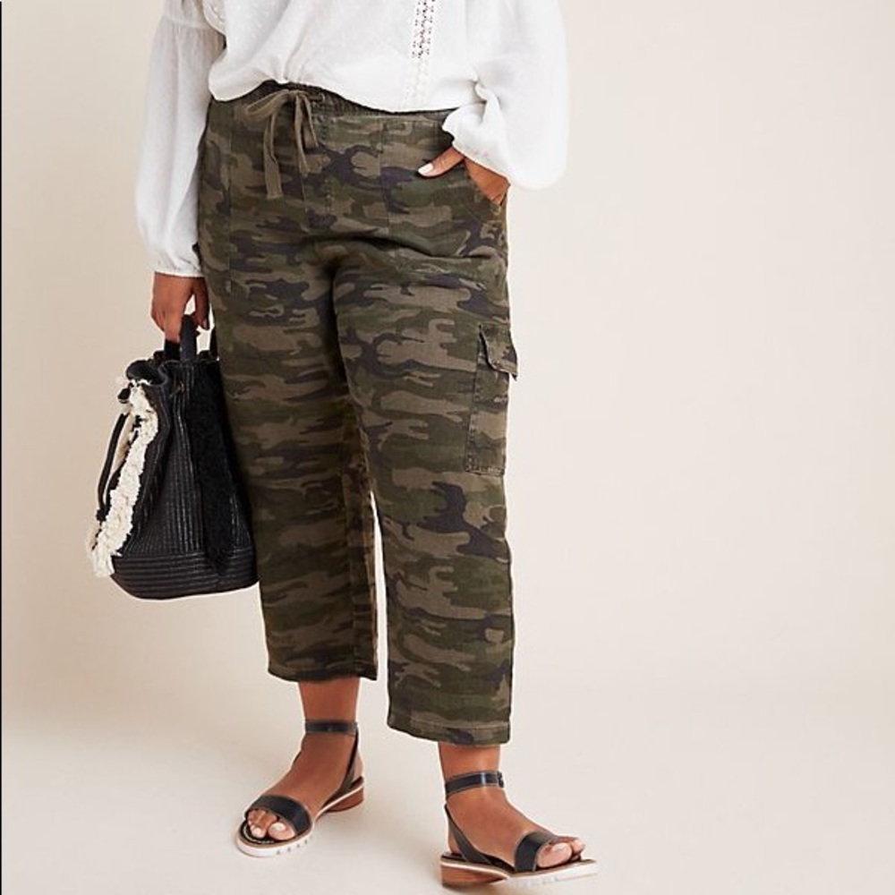 Sanctuary for Anthropologie Discoverer Camouflage Linen Cargo Pants size 2X